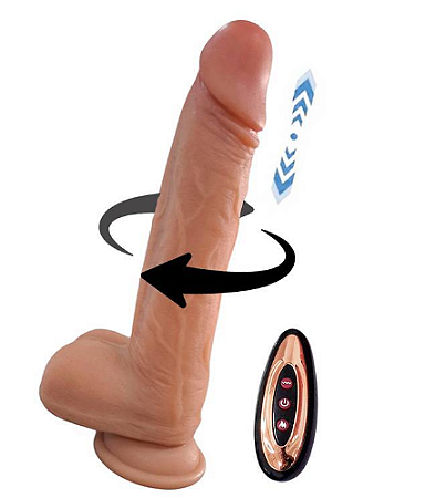 Prótese Peniana com Ventosa - Vibração - Movimento giro 360º e sobe e desce – USB - 22cm total