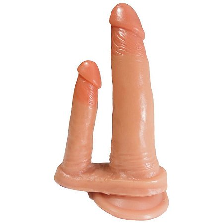 Prótese Dupla Penetração com Ventosa Bege