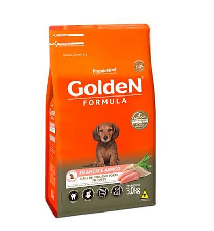 Ração Golden Fórmula Mini Bits para Cães Filhotes de Pequeno Porte Sabor Frango e Arroz 3 kilos