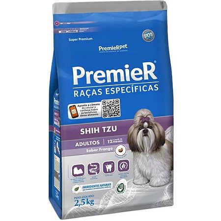 Ração Premier Shih Tzu Raças Específicas para Cães Adultos Sabor Frango 2,5 kilos