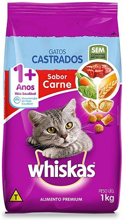 Ração Whiskas Carne para Gatos Adultos Castrados 900 Gr