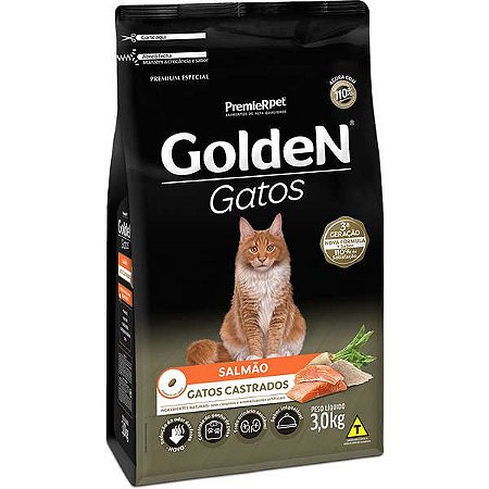 Ração Seca PremieR Pet Golden Salmão para Gatos Adultos Castrados 3 kilos