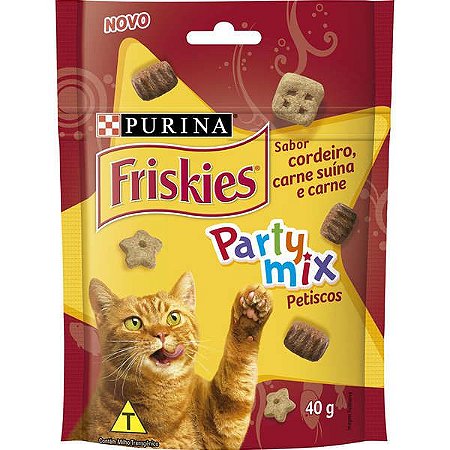 Petisco Nestlé Purina Friskies Party Mix Cordeiro,Carne Suína e Carne para Gatos Adultos 40 gramas