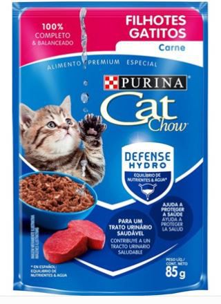 Ração Úmida Nestlé Purina Cat Chow Sachê Filhotes Carne ao Molho 85 gramas