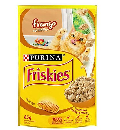 Ração Úmida Nestlé Purina Friskies Sachê Frango ao Molho para Gatos Adultos 85 gramas