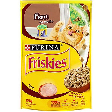 Ração Úmida Nestlé Purina Friskies Sachê Peru ao Molho para Gatos Adultos 85 gramas