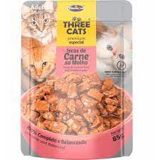 Ração Úmida Three Cats Sachê Premium Especial Carne ao Molho Gatos Adultos 85 gramas