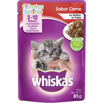 Ração Úmida Whiskas Sachê Carne ao Molho para Gatos Filhotes 85 gramas
