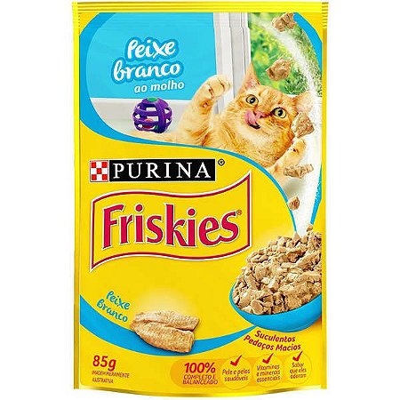 Ração Úmida Nestlé Purina Friskies Sachê Peixe Branco ao Molho para Gatos Adultos 85 gramas
