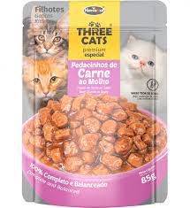 Ração Úmida Three Cats Sachê Premium Especial Carne ao Molho Gatos Filhotes 85 gramas