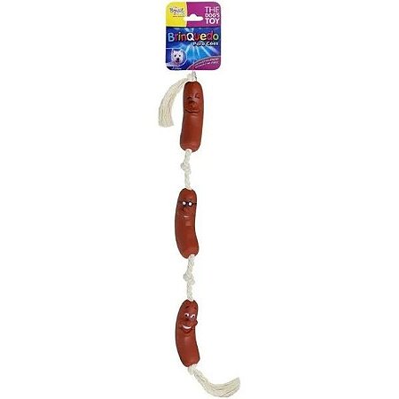 Brinquedo Caes Mordedor Borracha 3 Salsichas C/ Corda