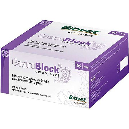 Antiácido Biovet GastroBlock 10mg Omeprazol 10 Comprimidos Cartela Avulsa + Bula 10 comprimidos