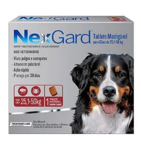 Antipulgas e Carrapatos NexGard para Cães de 25,1 a 50kg Cartela 3 Tablete