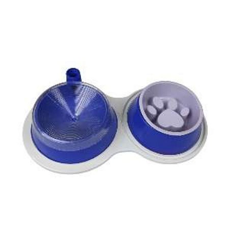Kit Comedouro e bebedouro para Cachorros e Gatos - Yan Pet Azul