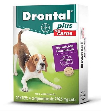 Vermífugo Drontal Plus Cães até 10 kilos Sabor Carne Bayer 4 Comprimidos