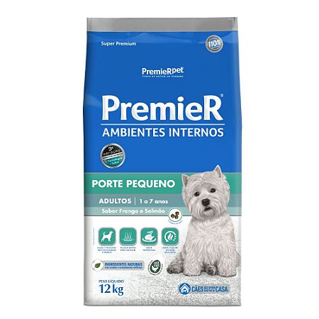 Ração Premier Ambientes Internos Cães Adultos Raças Pequenas Frango e Salmão 12 kg