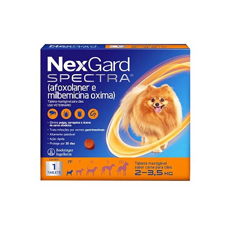 NexGard Spectra Antipulgas e Vermífugo Cães 2kg a 3,5kg 1 tablete