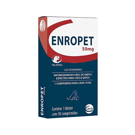 Antibiótico Enropet para Cães e Gatos 50 mg 10 Comprimidos