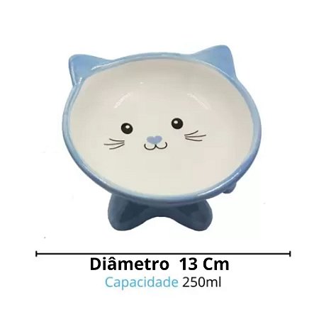 Comedouro de Porcelana Gato Filhote Azul 250ml The Pets Brasil