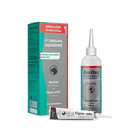 Kit Otológico Syntec Auritec 100 ml + Cipro Otic 15 g para Cães e Gatos