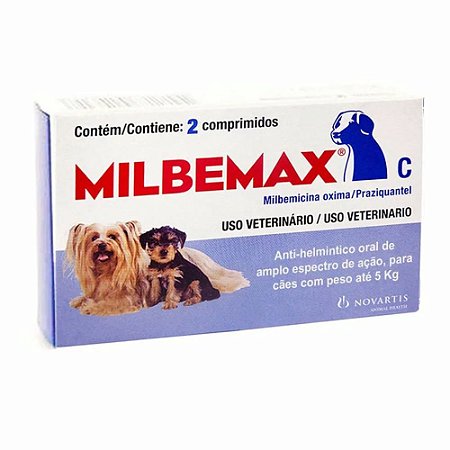 Vermífugo Milbemax C Cães até 5 Kg – 2 Comprimidos