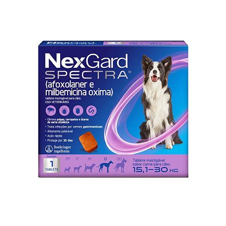 NexGard Spectra Antipulgas e Vermífugo Cães 15,1kg a 30kg 1 tablete