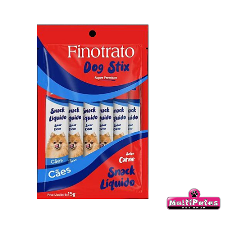 Petisco Finotrato Dog Stix Combo C/6 unidades de 15g Sabor Carne - Snack Líquido