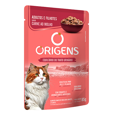 Ração Úmida Sachê Origens Gatos Adultos E Filhotes Carne 85g