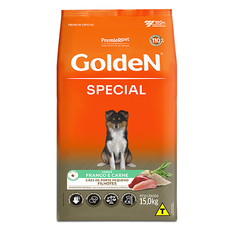 Ração Golden Special Cães Filhotes Porte Pequeno Frango e Carne 15 kg