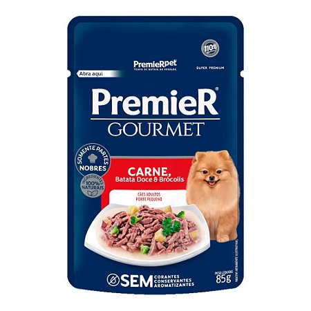 Ração Úmida Premier Gourmet para Cães Adultos de Porte Pequeno Sabor Carne, Batata Doce e Brócolis 85 g