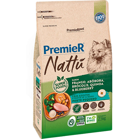 Ração Seca PremieR Pet Nattú Abóbora para Cães Adultos de Pequeno Porte 2,5 kilos