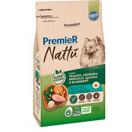 Ração Seca PremieR Pet Nattú Abóbora para Cães Adultos de Pequeno Porte 1 kilo