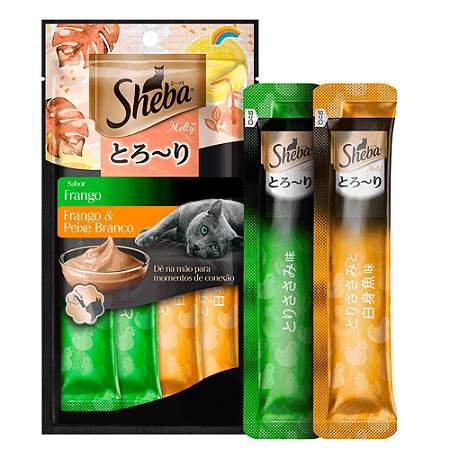Petisco Cremoso Sheba para Gatos Frango e Frango com Peixe Branco 48 g