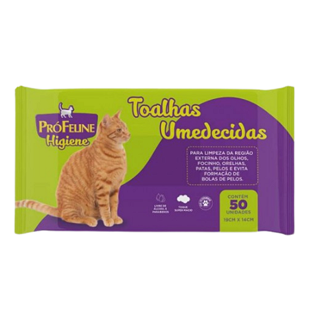 Toalhas Umedecidas Pro Feline Para Gatos 50 Unidades