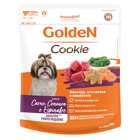 Cookie Cães Adultos Porte Pequeno Golden Carne, Cenoura e Espinafre - 350g