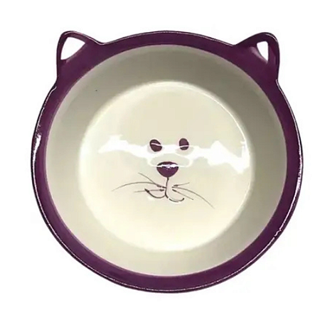 Comedouro de Porcelana Carinha Gato Rosa 340ml