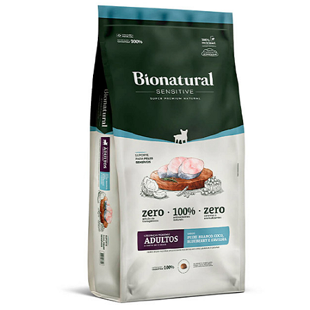 Ração Bionatural Sensitive para Cães Adultos de Raças Pequenas Sabor Peixe Branco, Coco, Blueberry e Ervilha 15 Kg
