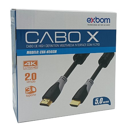 Cabo HDMI 2.0 com Filtro Preto exbom CBX-H50SM - 5 Metros