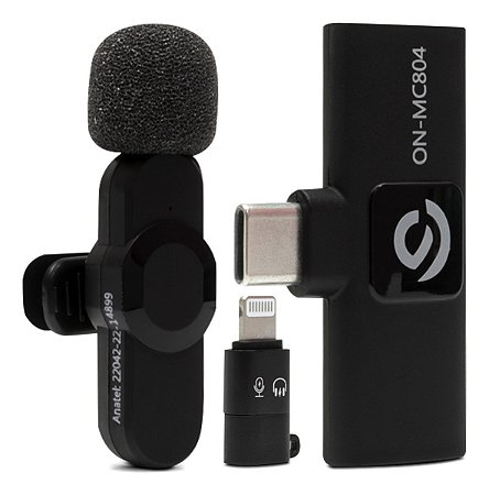 Microfone Lapela Sem Fio Onistek MC804 para Smartphone USB-C ou Lightning