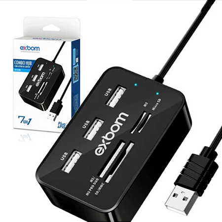 Hub Usb 2.0 Multiportas Extensão Com Leitor De Cartão 7 Em 1  - Exbom