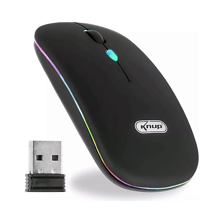 Mouse USB sem Fio 1600DPI RGB KP-MU013 - Preto