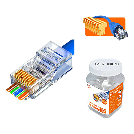 Conector Passante Rj45 Ez Crimp Vazado Cat6 Fc 100 Unidades