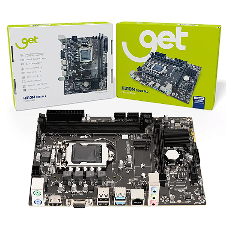 Placa-Mãe Get H310M DDR4 M2 LGA 1151, Suporte Intel 8° a 9° Geração, SATA, NVMe, HDMI, USB 3.0, Micro ATX