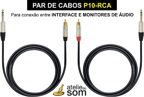 CABOS DE ÁUDIO P10 x RCA (PARA MONITORES DE ÁUDIO) - 2 METROS (PAR)