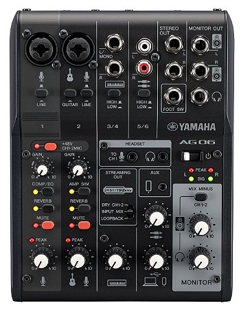 Yamaha AG06MK2 PRETA Mesa de Som interface USB 6 canais Live Streaming, Musica, Podcasts