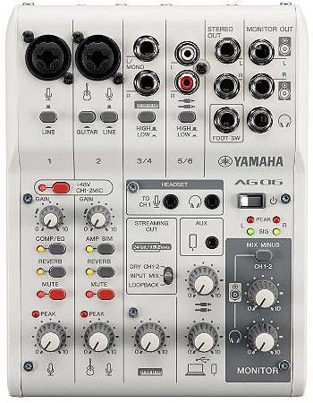 Yamaha AG06MK2 BRANCA  Mesa de Som interface USB Live Streaming, Musica, Podcasts