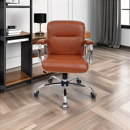 Cadeira Eames Original com Rodinhas Cromadas e  Anti Risco para Escritório Linha Capa em Madeira Caramelo