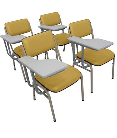Kit com 4 Cadeiras Escolar Universitária para Auditórios Linha Hotel Smart Amarelo