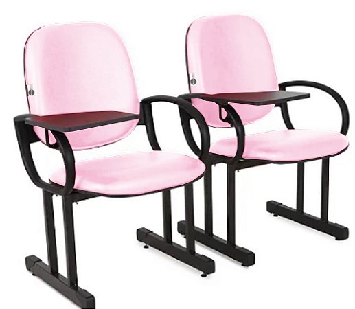 02 Cadeiras Escolar para Auditório e Escolas com Prancheta Linha Dallas Auditório Rosa