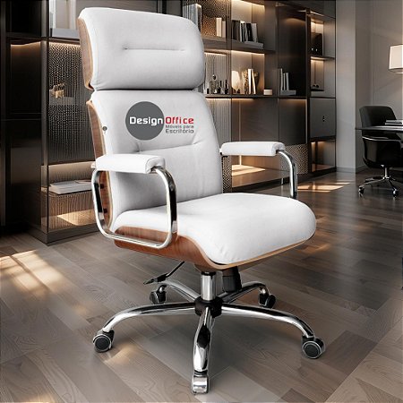 Cadeira Original Eames Presidente com Rodinhas Cromadas e Anti Risco Linha Capa em Madeira Branco